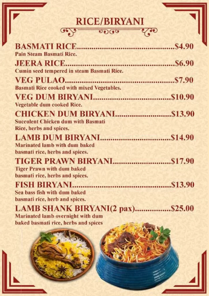 Royal Biryani Rice Menu 2024