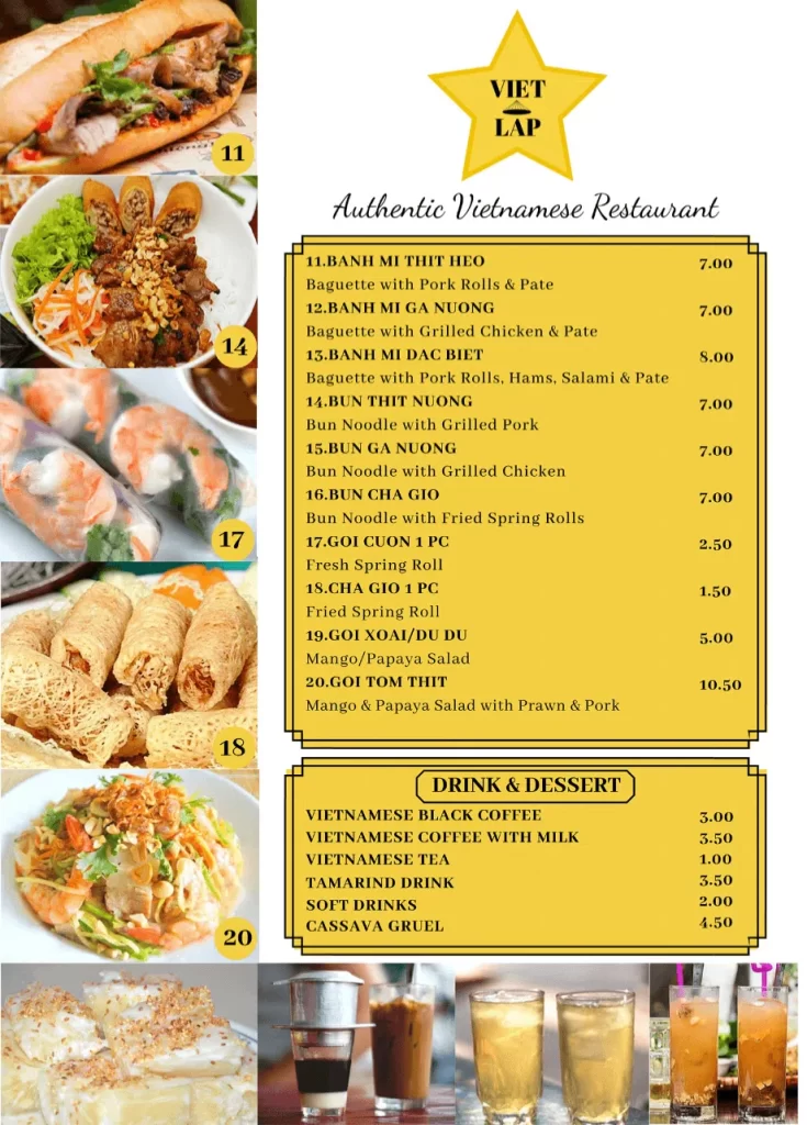 VIET LAP Spring Roll Menu 2024