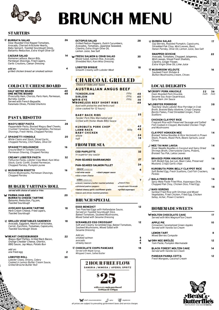  Beast & Butterflies Menu