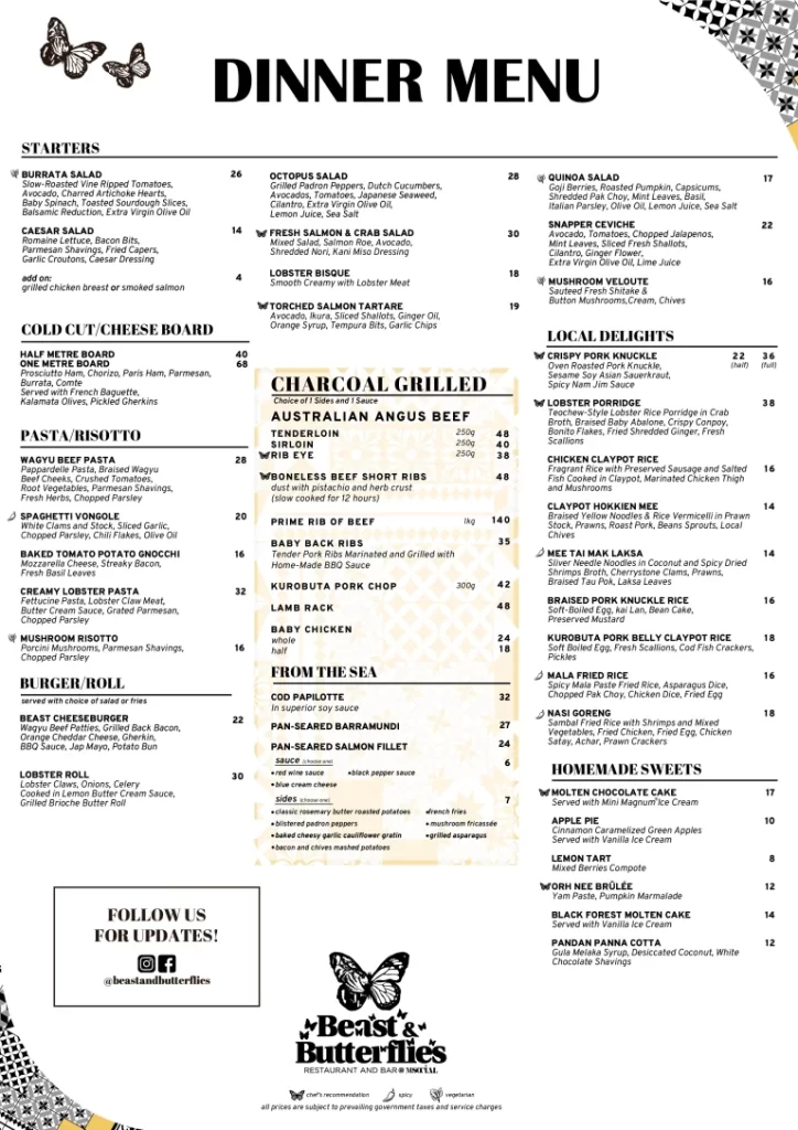  Beast & Butterflies Menu