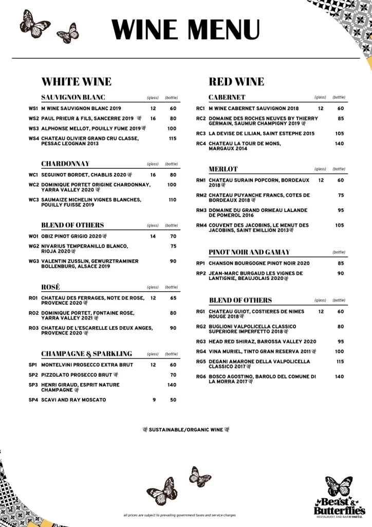  Beast & Butterflies Menu