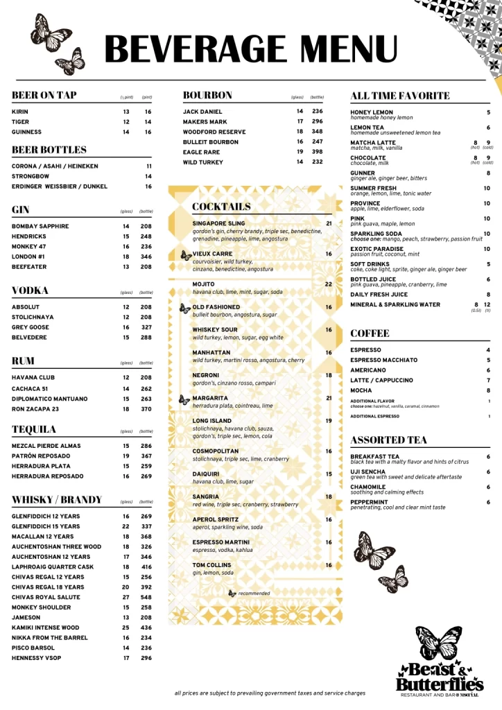  Beast & Butterflies Menu