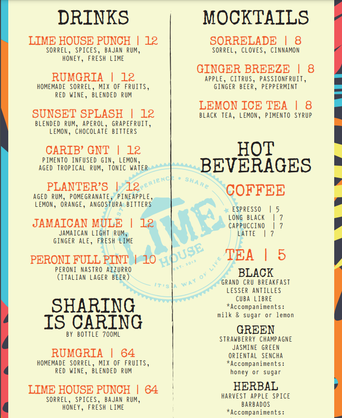 Lime House Caribbean Menu