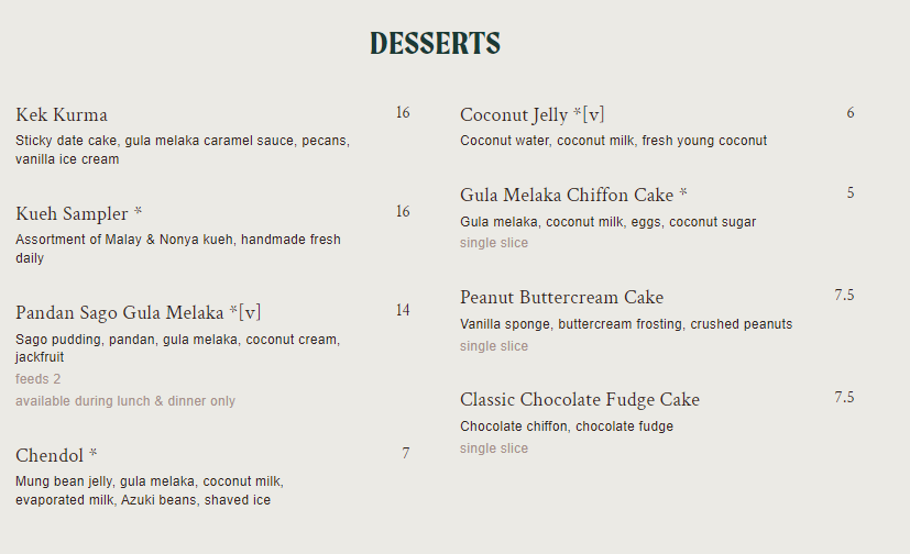 the Coconut Club Menu