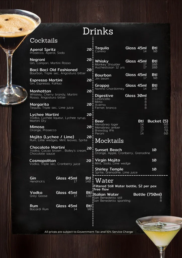 Baci Baci Menu