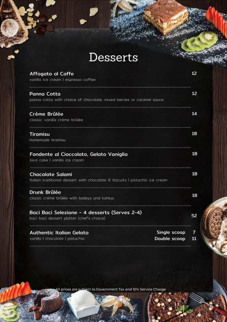 Baci Baci Menu