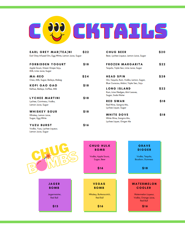 Chug Chug Menu