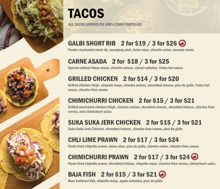 Vatos Urban Tacos Menu