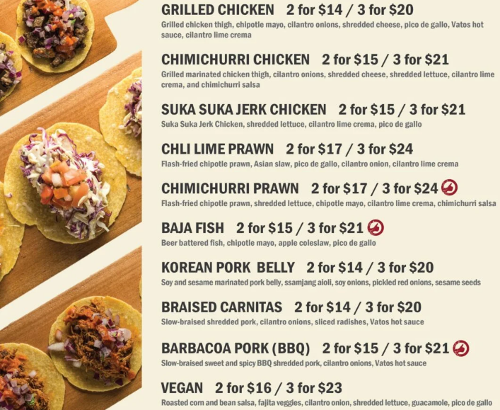 Vatos Urban Tacos Menu