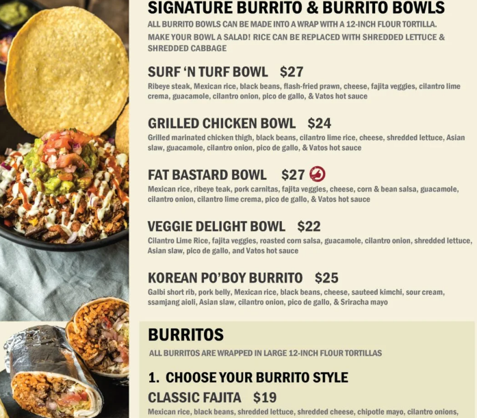 Vatos Urban Tacos Menu