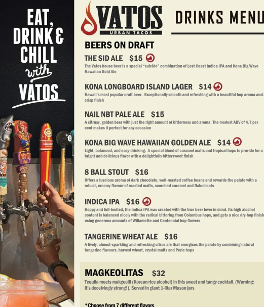 Vatos Urban Tacos Menu