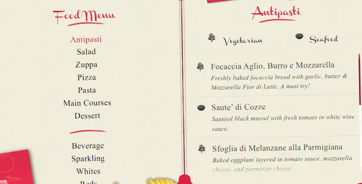 La Pizzaiola Menu