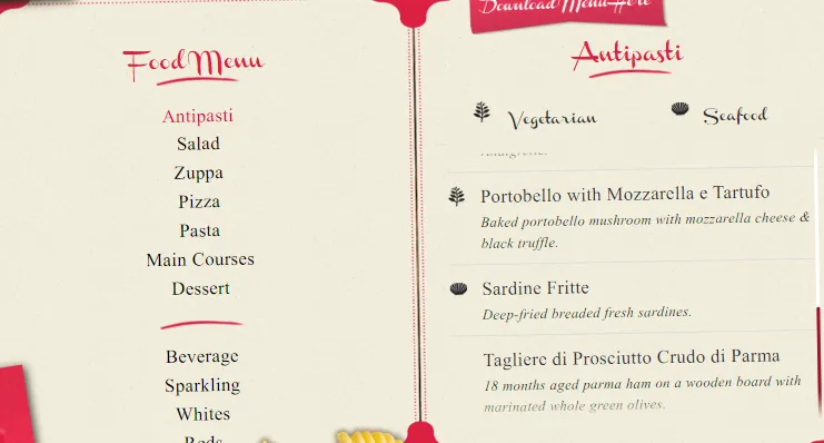 La Pizzaiola Menu