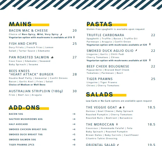 Bee's Knees Menu