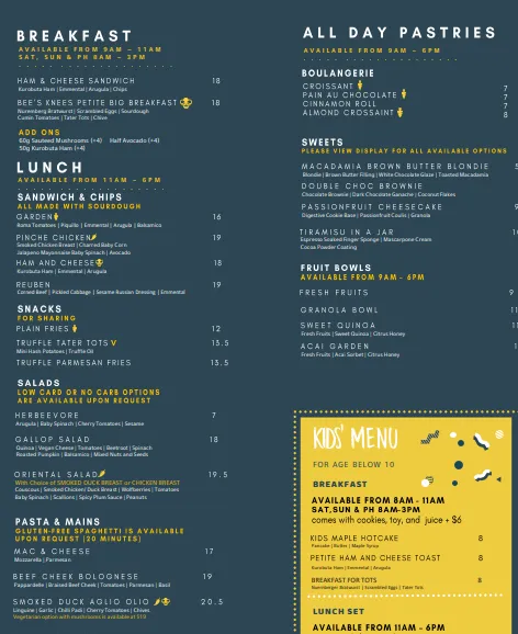 Bee's Knees Menu