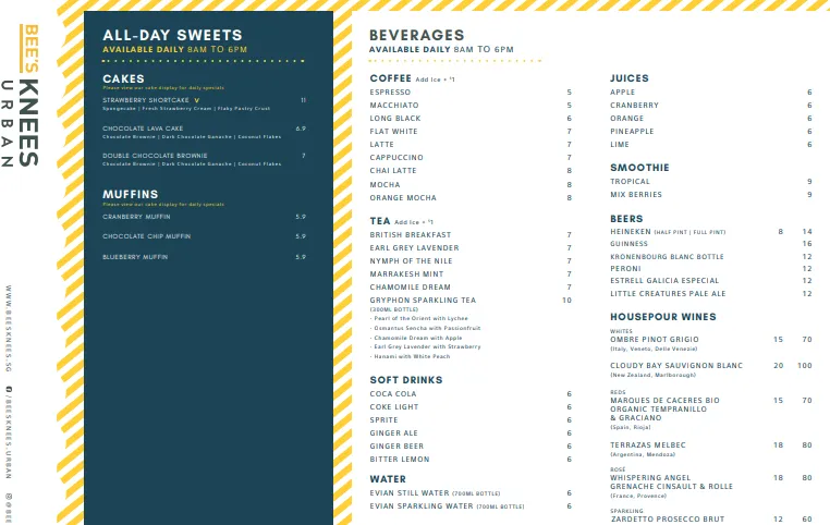 Bee's Knees Menu