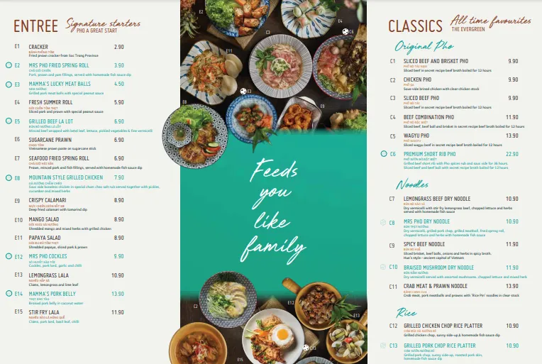 Mrs Pho Menu