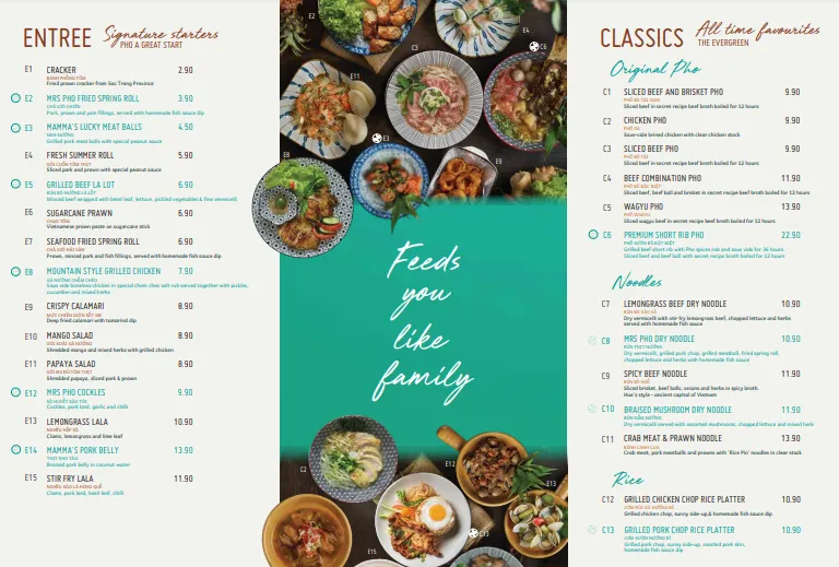 Mrs Pho Menu