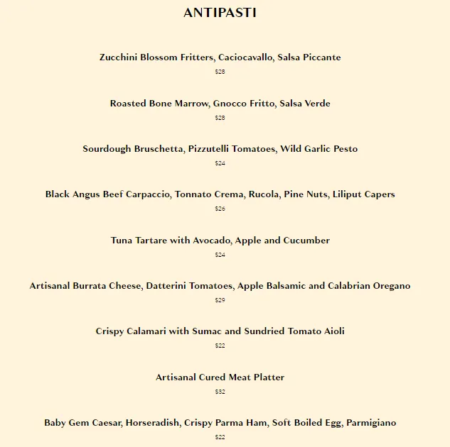 Amo Restaurant Menu