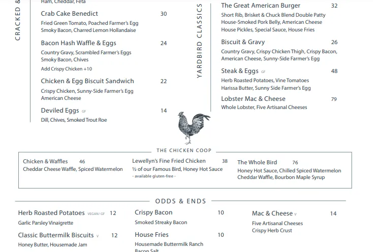 Yardbird Menu