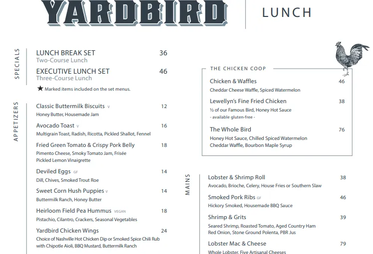 Yardbird Menu