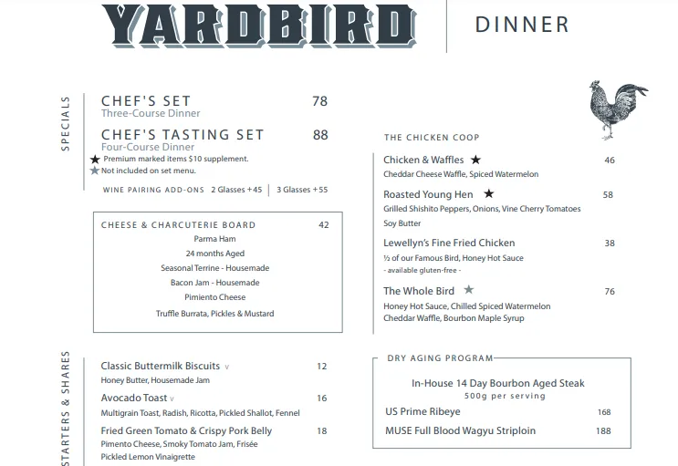 Yardbird Menu