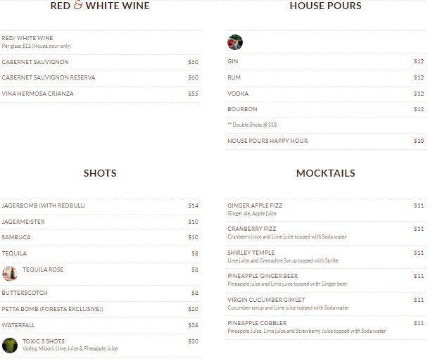 Foresta Restaurant Menu