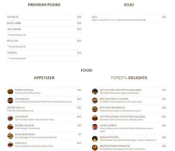 Foresta Restaurant Menu