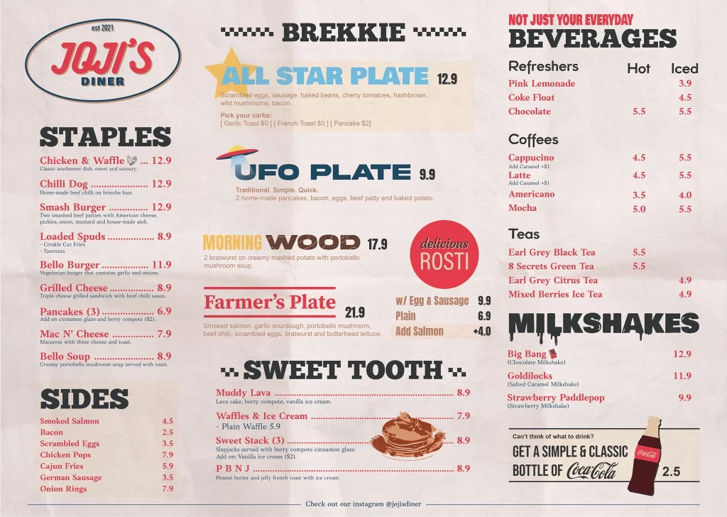 Joji's Diner Menu