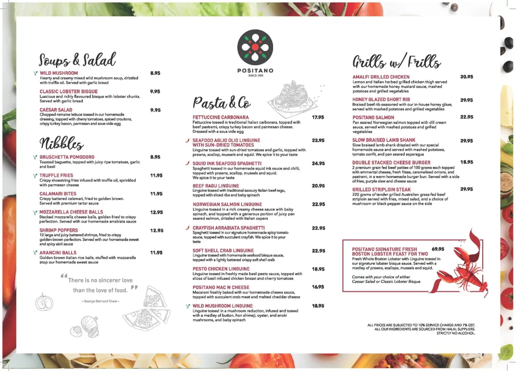 Positano Risto Menu