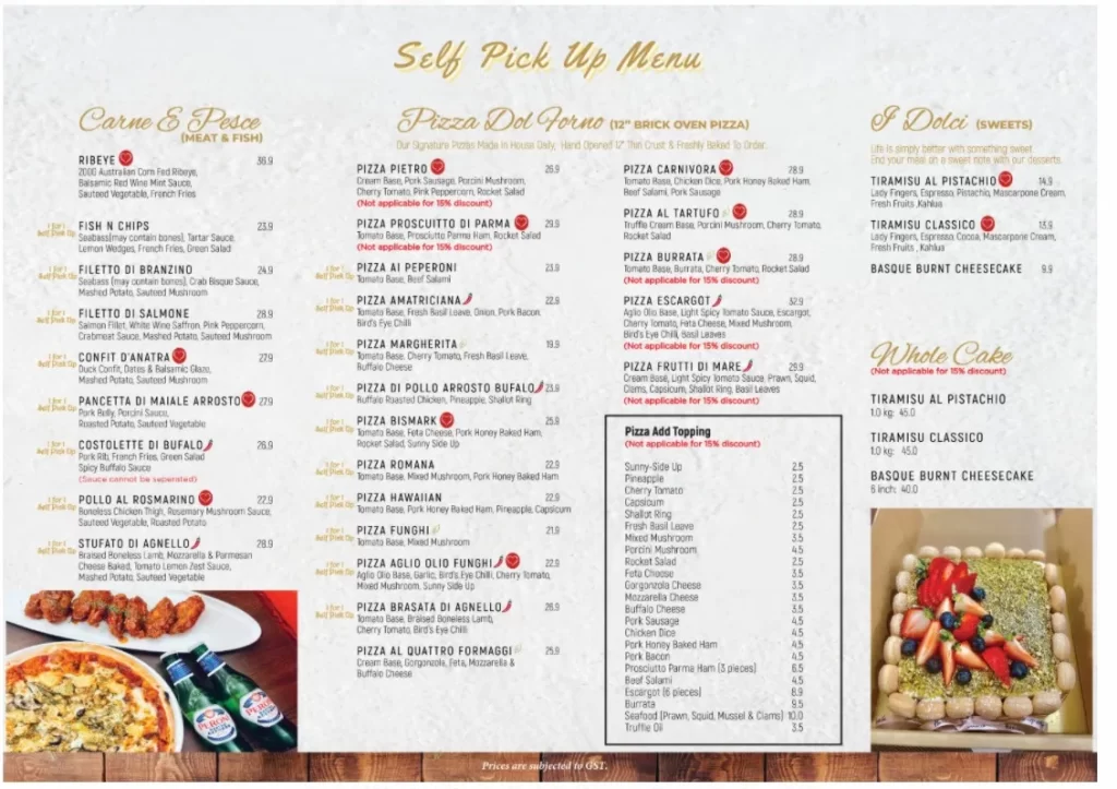 Pietro Ristorante Italiano Menu