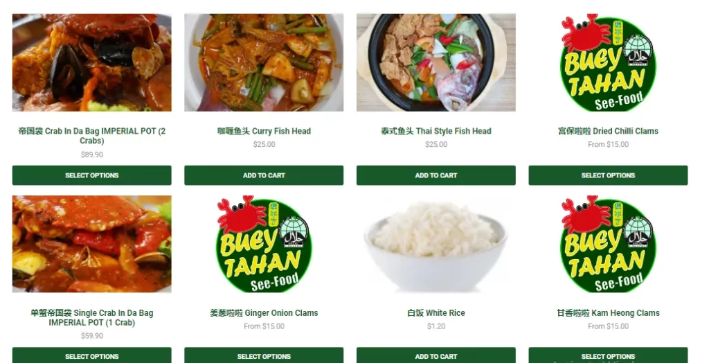 Buey Tahan See-Food Menu