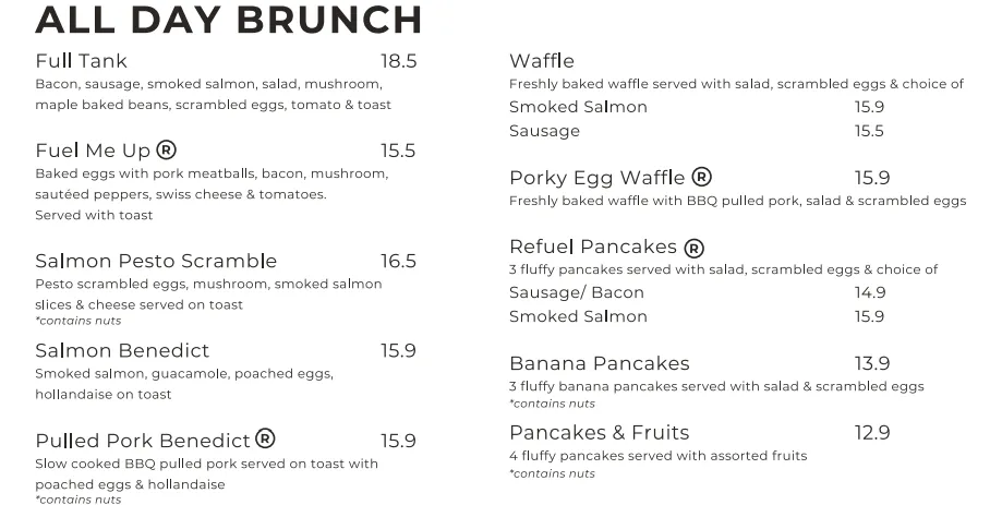 Refuel Cafe Menu