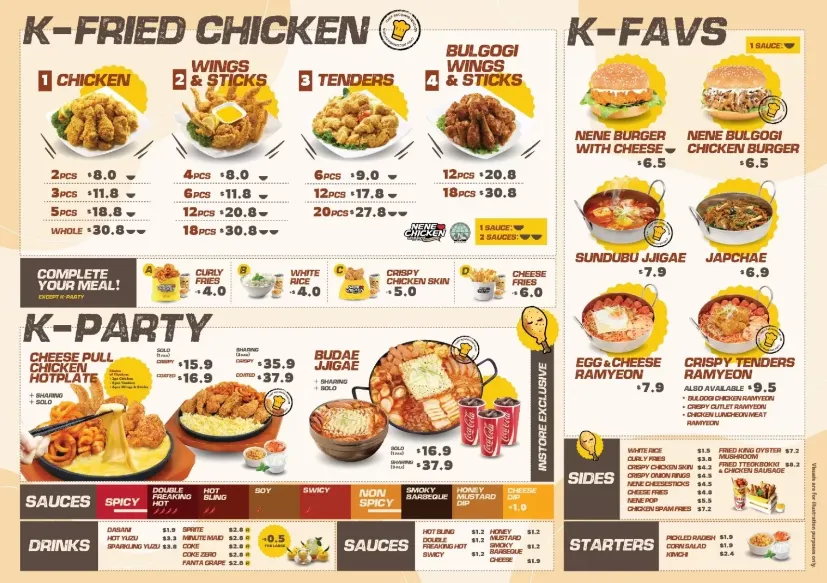 NeNe Chicken Menu