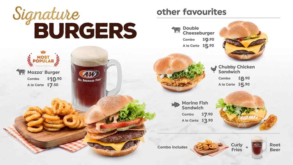 A&W Signature Burgers Menu 