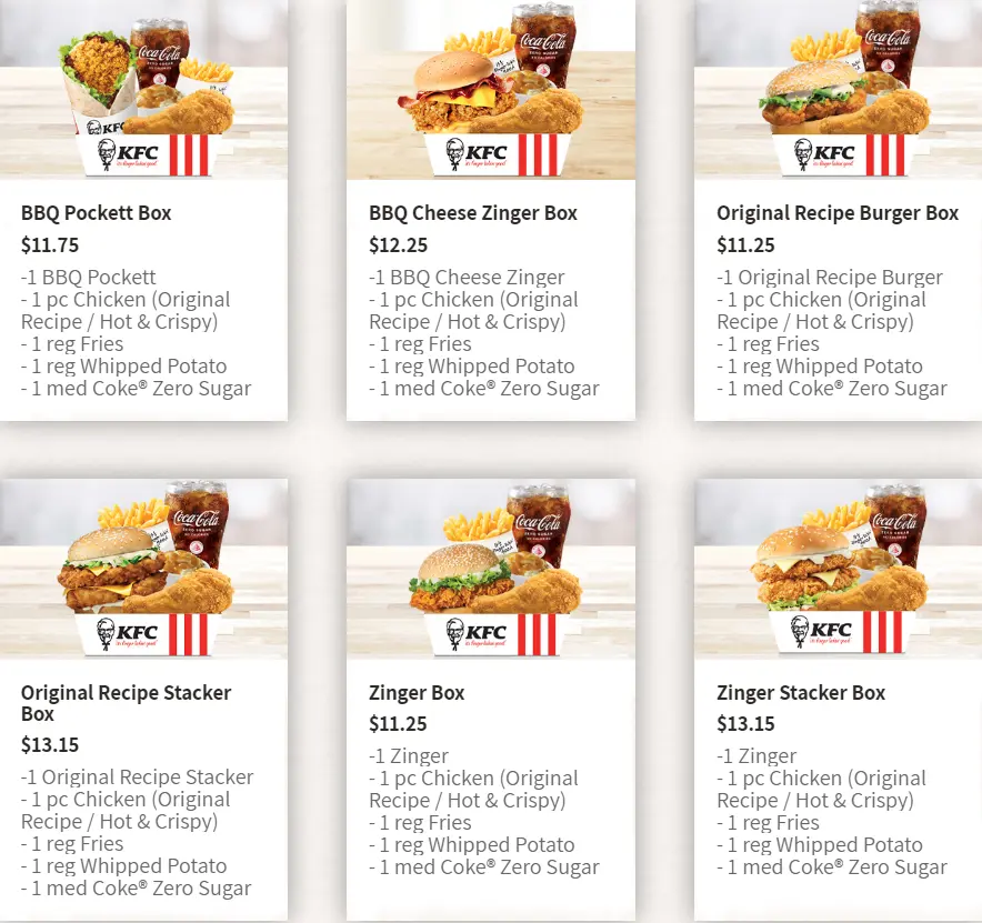 KFC menu