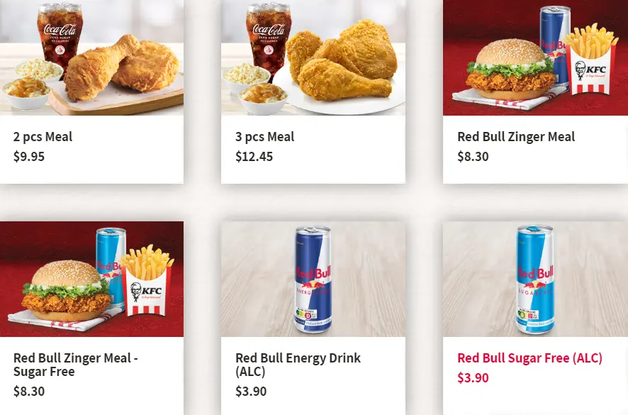 KFC menu