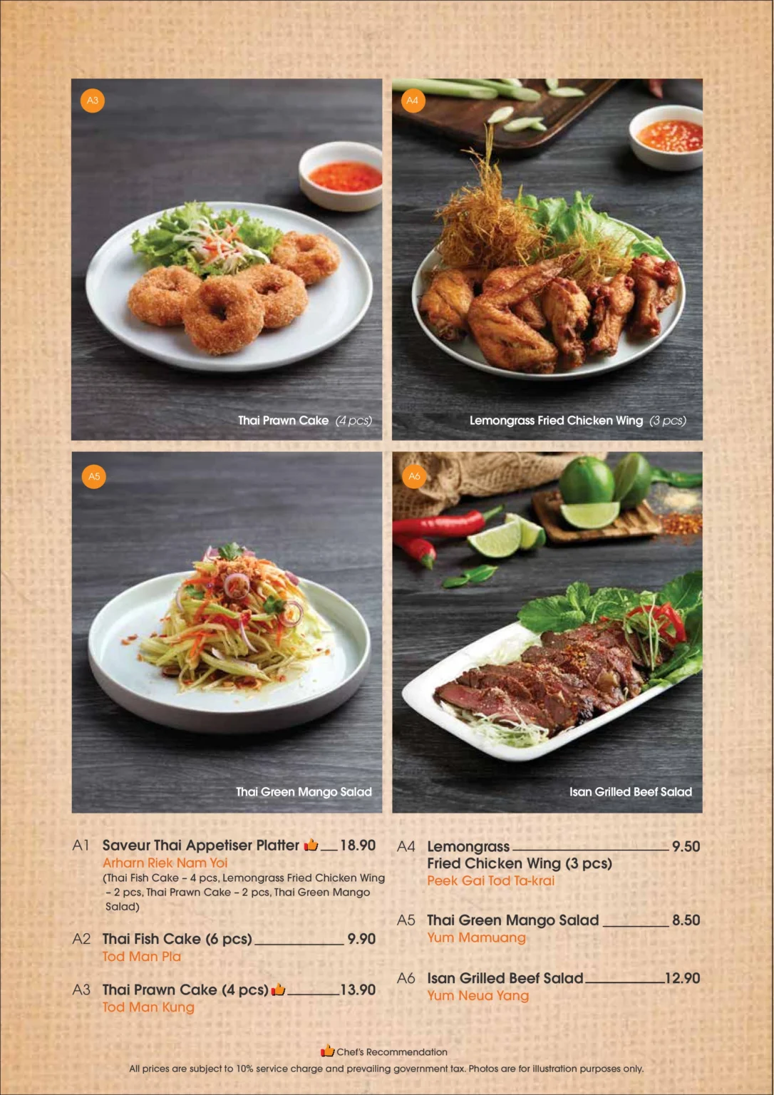 SAVEUR THAI APPETIZERS MENU WITH PRICES