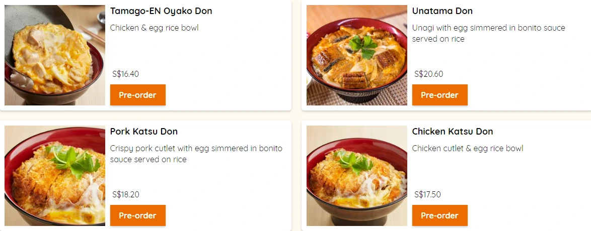 Tamago Singapore Donburi Menu