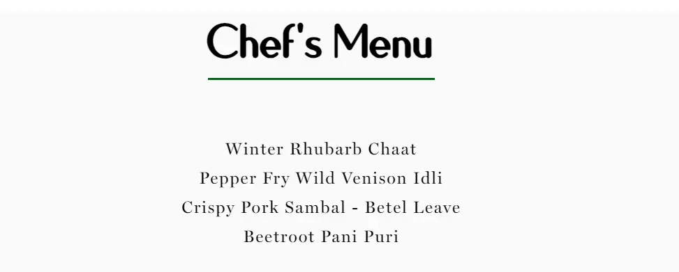 THEVAR CHEF’S MENU