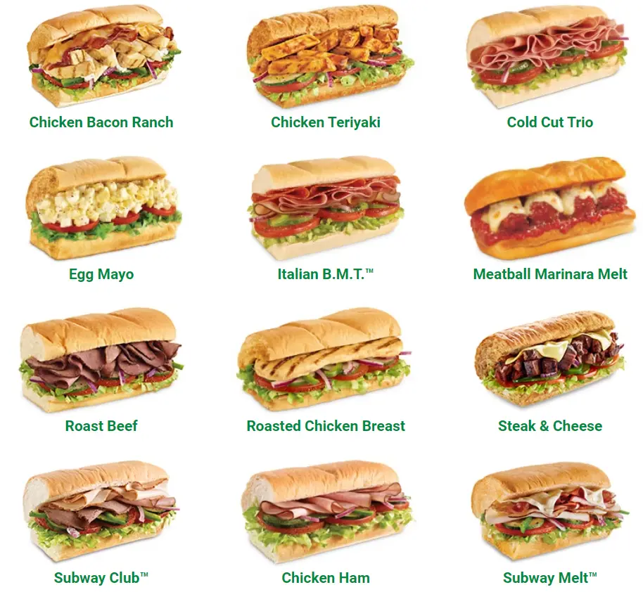 Subway A LA Carte Menu