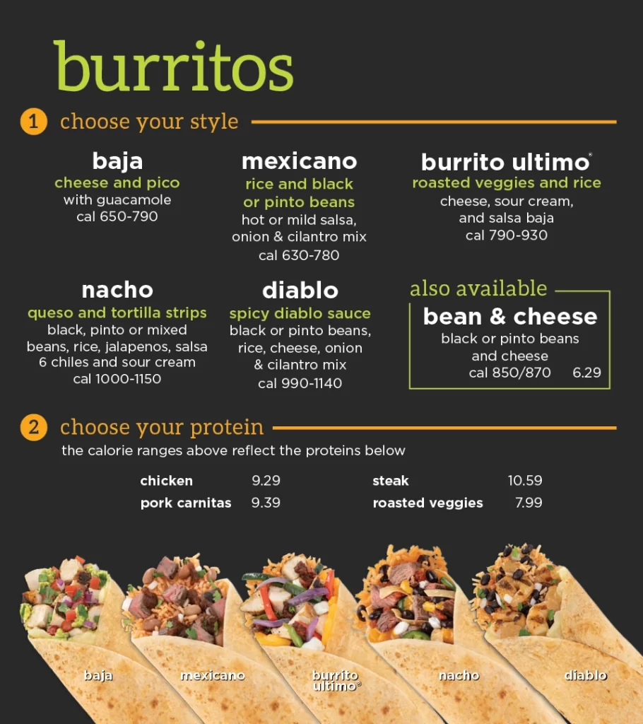 BAJA FRESH MENU BURRITOS PRICES 2024