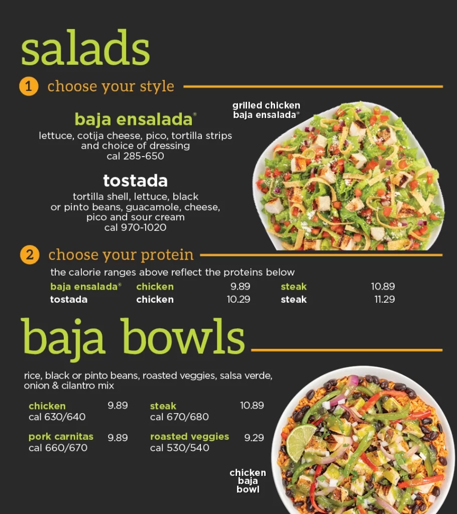 BAJA FRESH SALADS MENU PRICES 2024