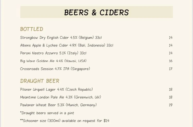 BEERS & CIDERS MENU 2024