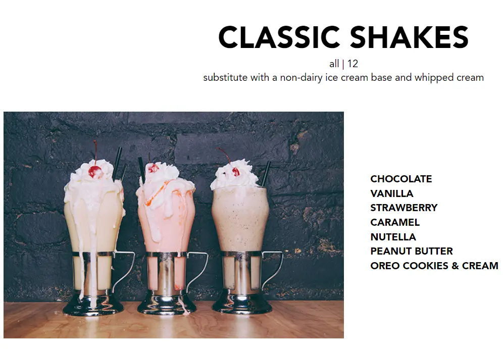 BLACK TAP CLASSIC SHAKES MENU PRICES 2024