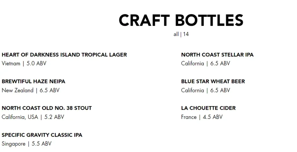 BLACK TAP CRAFT BOTTLES MENU PRICES 2024