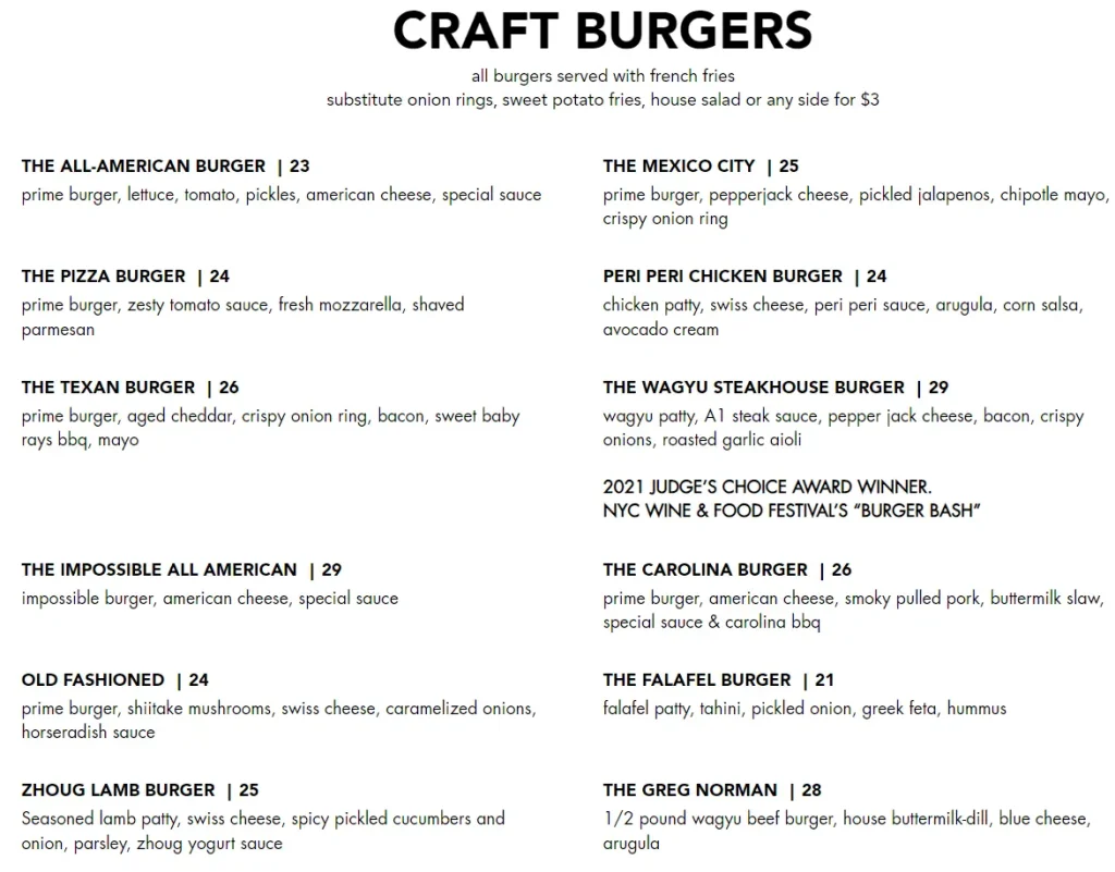 BLACK TAP CRAFT BURGERS MENU WITH PRICES 2024