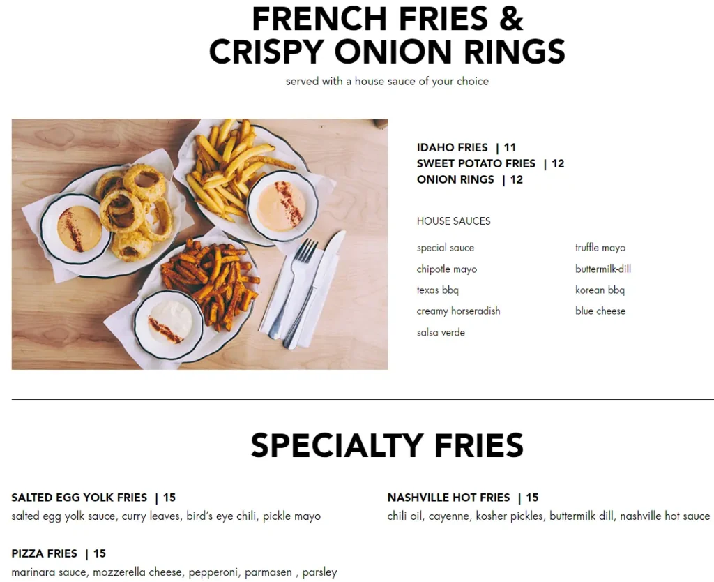 BLACK TAP SPECIALTY FRIES MENU PRICES 2024