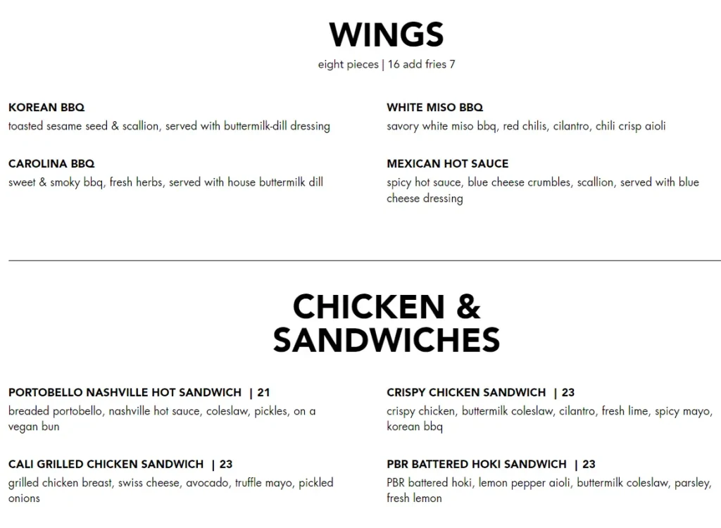 BLACK TAP WINGS MENU PRICES 2024