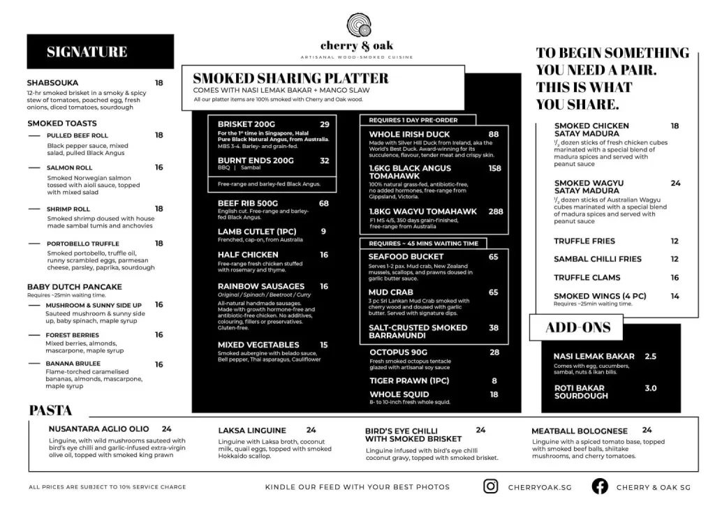 CHERRY AND OAK SIGNATURE MENU WITH PRICES 2024